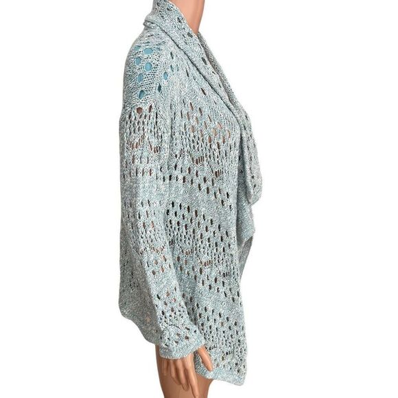 St. John knitted crochet blue draped cardigan sweater size M - Picture 4 of 9